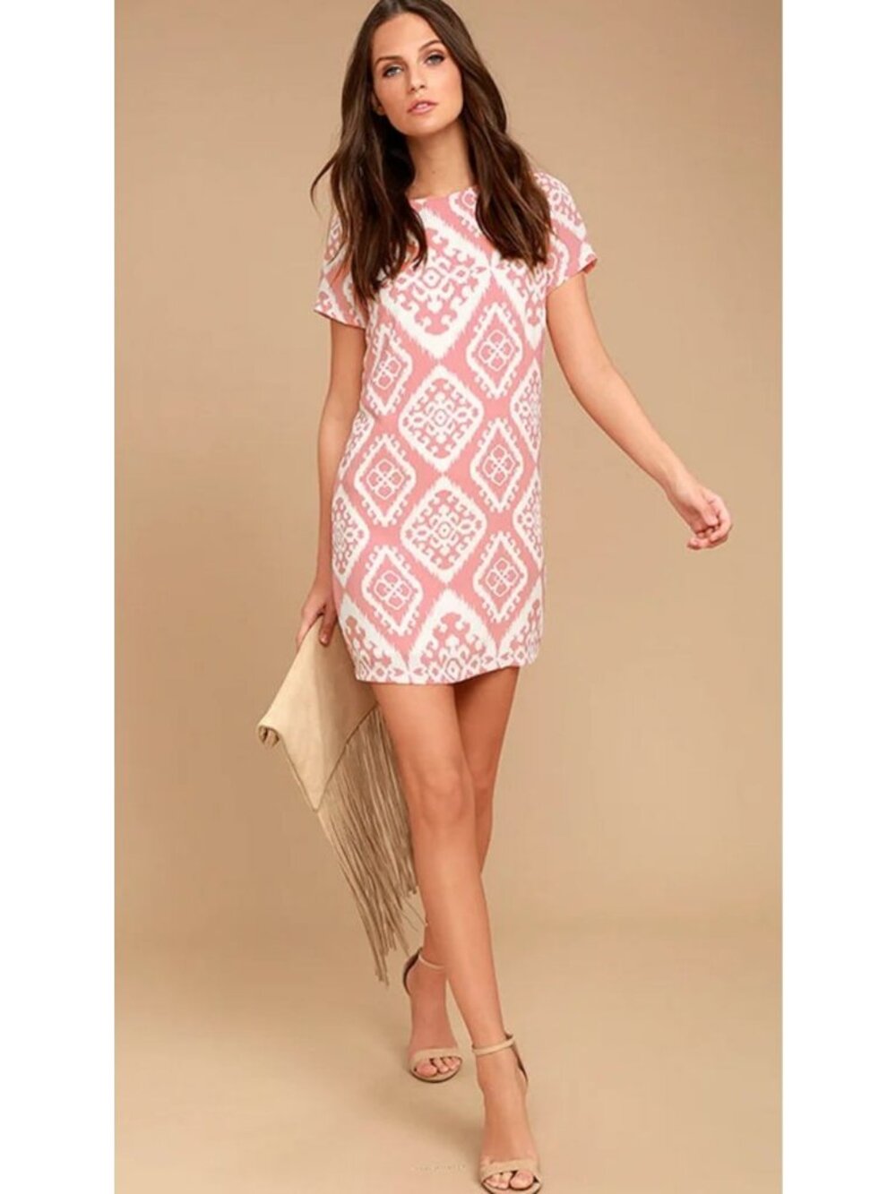 Lulus Give Me a Print Blush Pink Print Shift Dress Women's Size Small NWT!